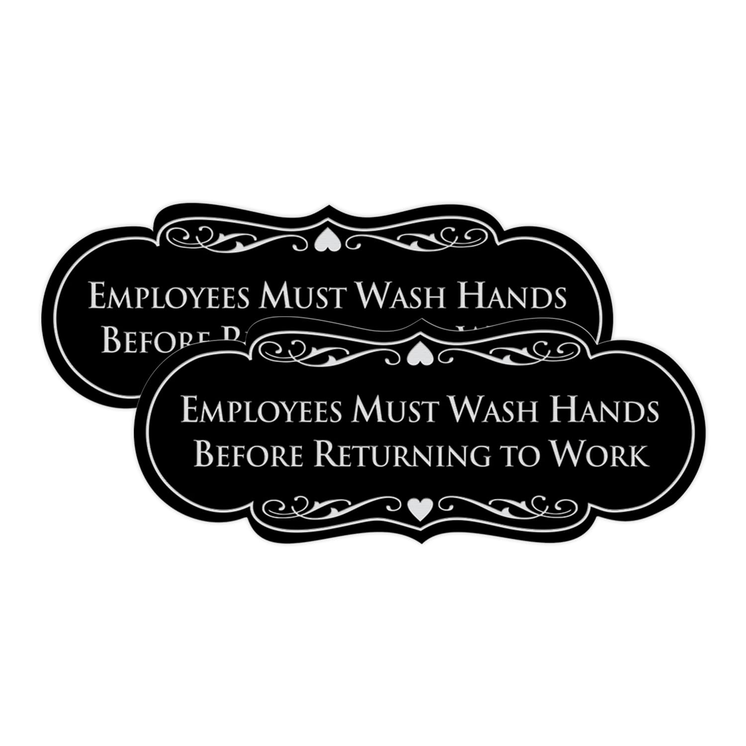 Signs ByLITA Designer Employees Must Wash Hands Before Returning to Work Sign - Durable Material and Easy Installation (Black/Silver) - Small (2 Pack)