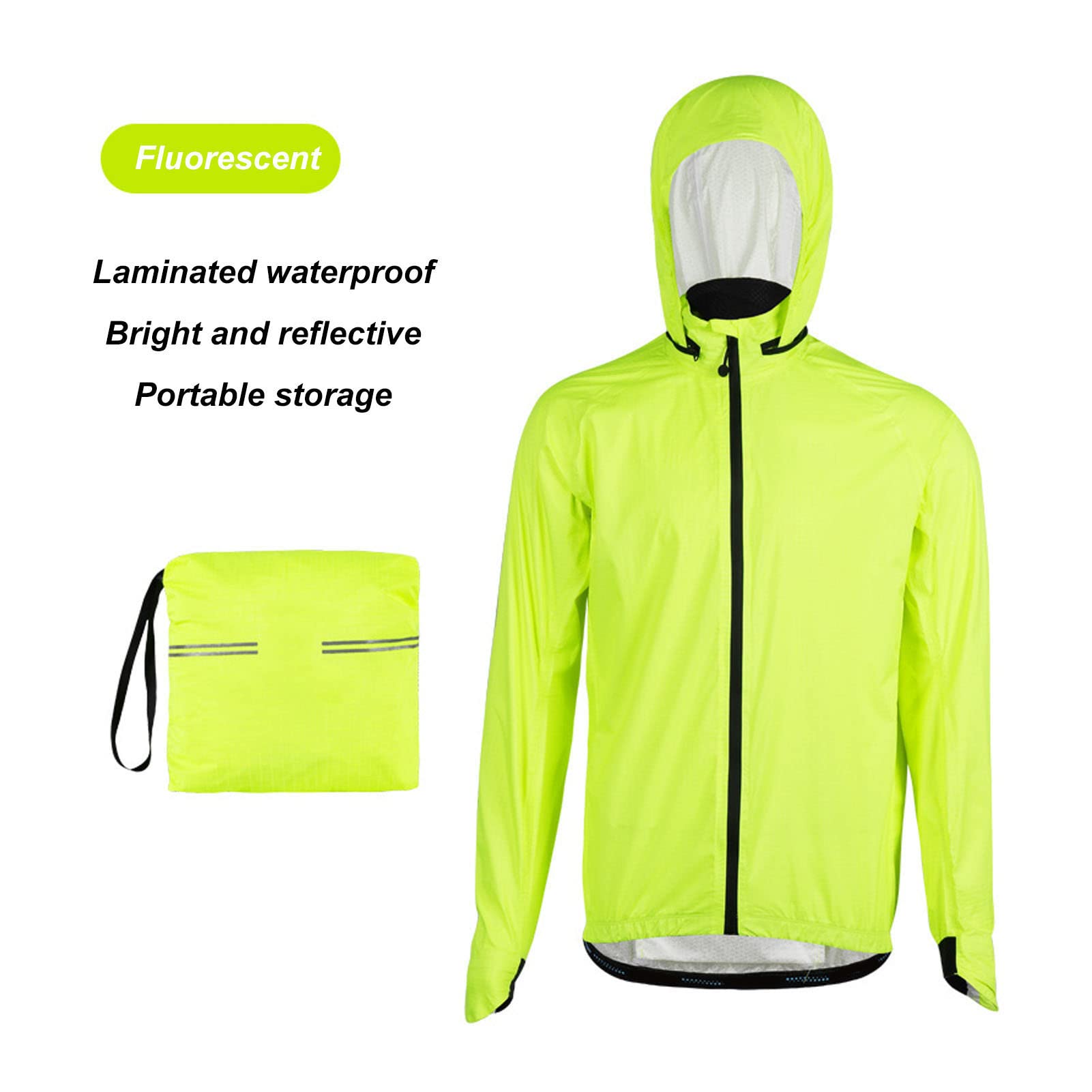Dilwe Chubasquero, Chubasquero Ligero para Ciclismo, Impermeable y Transpirable, Amarillo Fluorescente para Hombres y Mujeres que Viajan Al Trabajo (XXXL)