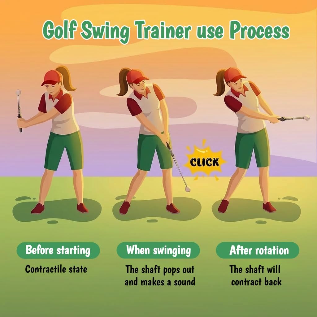 Retractable Golf Swing Training Aid, Golf Alignment Sticks for Swing Tempo & Chipping Practice, Golf Grip Trainer Right Hand with Arm Band for Beginners, Indoor Outdoor Practice