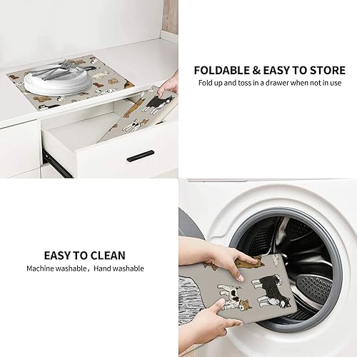 Miniatura 7 de Tapete de secado de platos con diseño de perros lindos de 16 x 18 pulgadas, tapete protector de platos para encimera de cocina, tapete protector de
