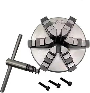 K13-125 6-Jaw Lathe Chuck | 125mm Hardened Steel Metal Chuck | 3000 RPM CNC Machine Tool Accessories with Independent Jaw for Thin-Walled Components