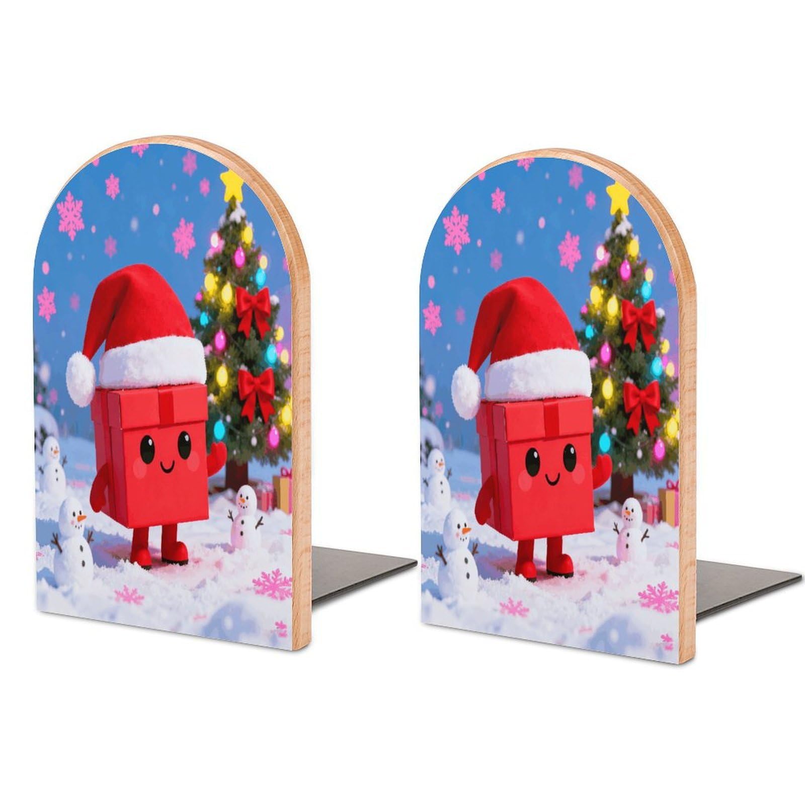Red Book Ends Wood Non-Skid Bookend for Shelves Heavy Duty Bookends with Metal Base Decorative Books Stopper Desk Organizers Book Dividers for Office Home 1 Pair