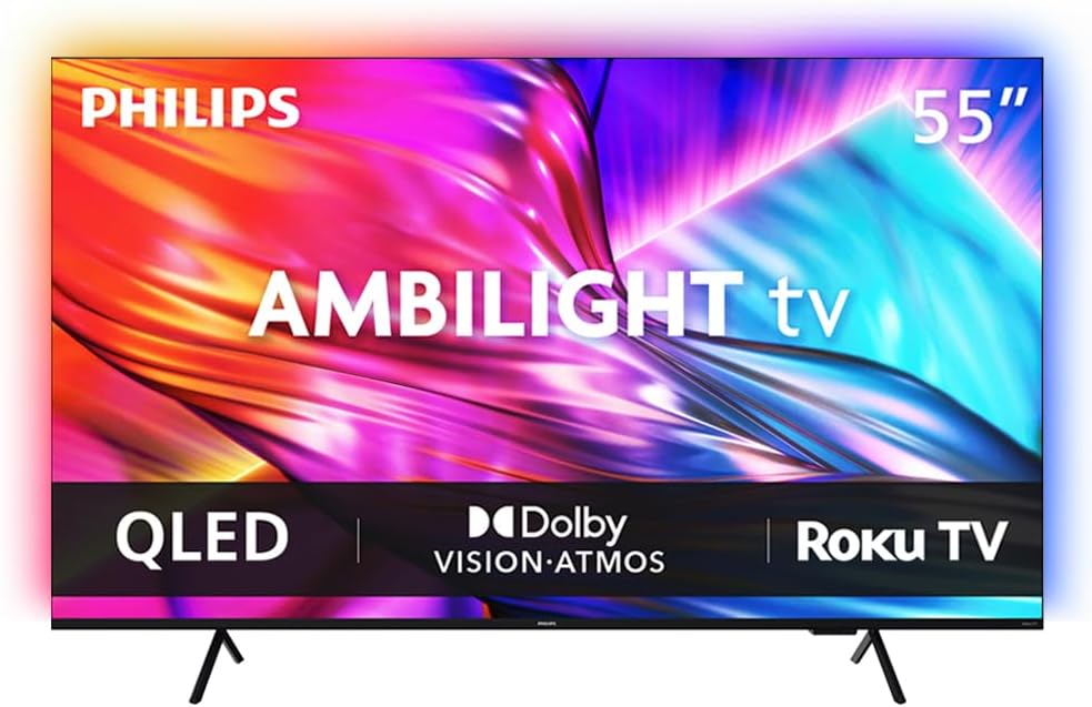 55 Inch 4K QLED Roku TV, 7985 Series, UHD 2160p, Ambilight, HDR