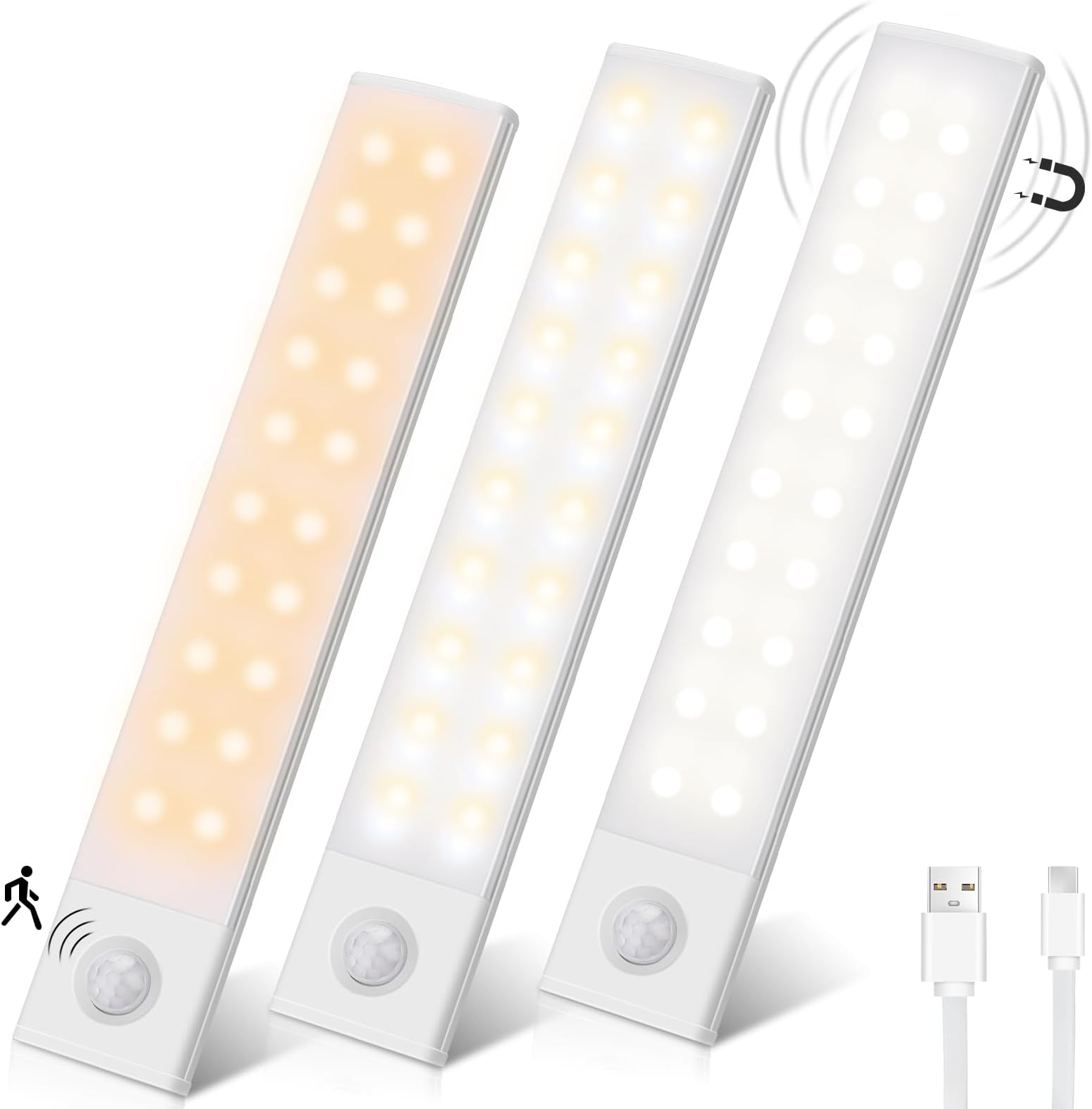 YELUFT Motion Sensor Rechargeable Cupboard Light - 20 LED Wardrobe ...