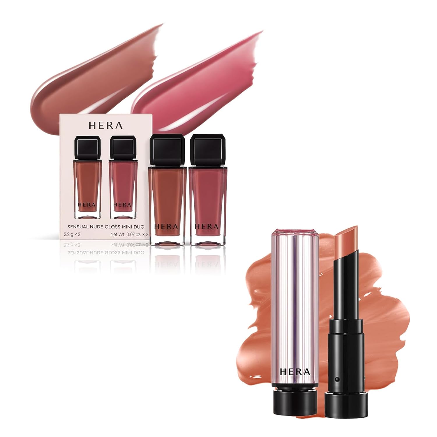 HERA Sensual Tinted Shine Stick #430 TOO BEIGE and Sensual Nude Lip Gloss Mini Duo #462 SPEECHLESS + #380 CHERISH