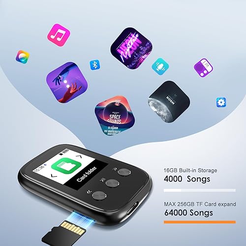 Miniatura 5 de 654sdadsd54a6s5wqe3w2eweq, 80 GB clip reproductor MP3 con Bluetooth 5.3, reproductor MP3 portátil bueno para deportes soporte FM Radio grabación de