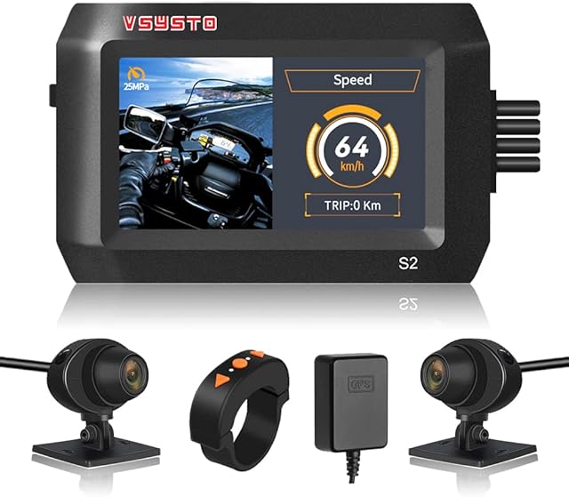 VSYSTO Motorcycle Camera 3.0 inch Waterproof Screen Dual 1080p Full HD Motorcycle Dash Cam,Parking Recording,GPS,Night Vision Motorbike Camera