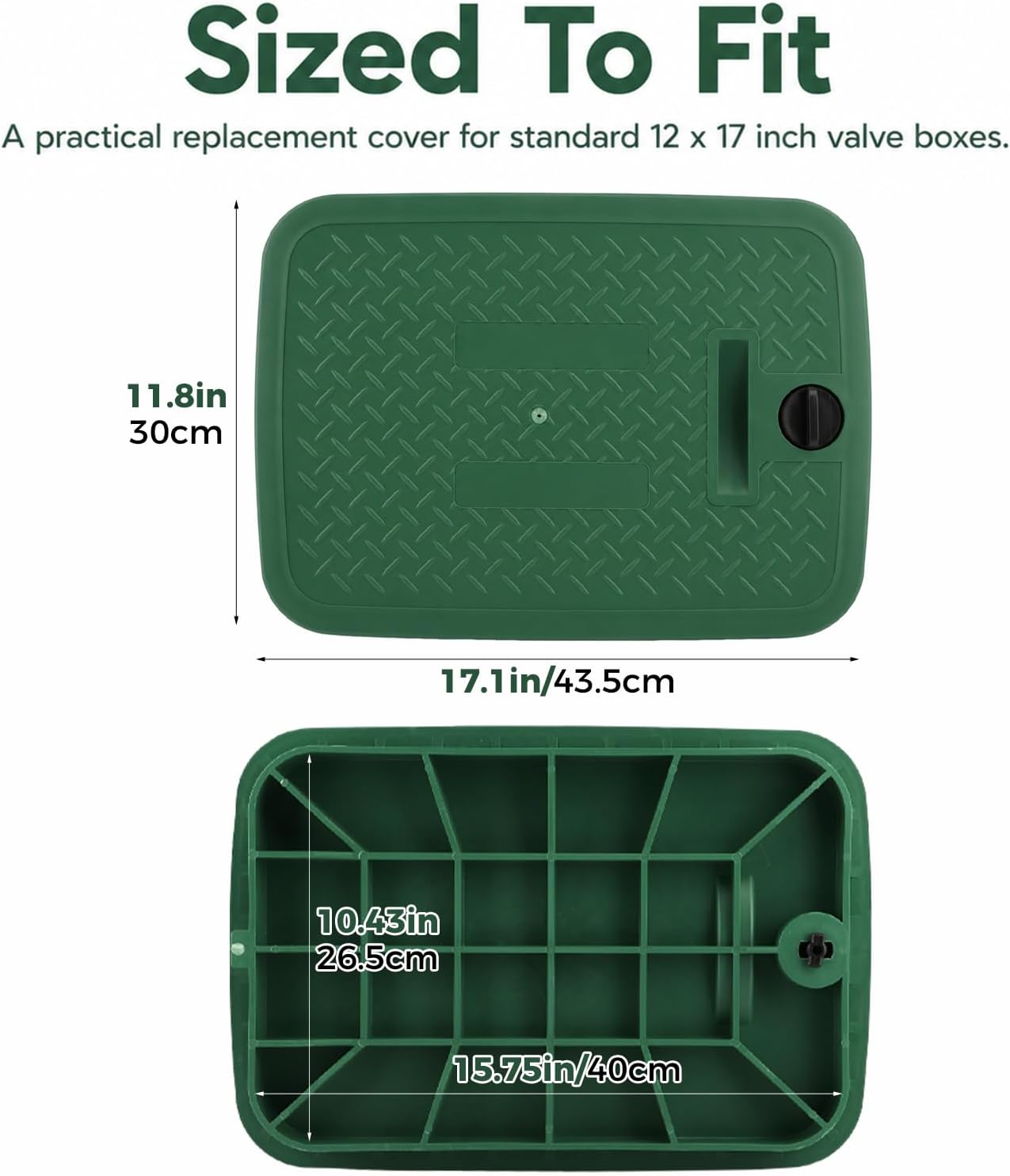 12" x 17" Irrigation Valve Box Cover, Rectangular Sprinkler Lid with Plug image 2