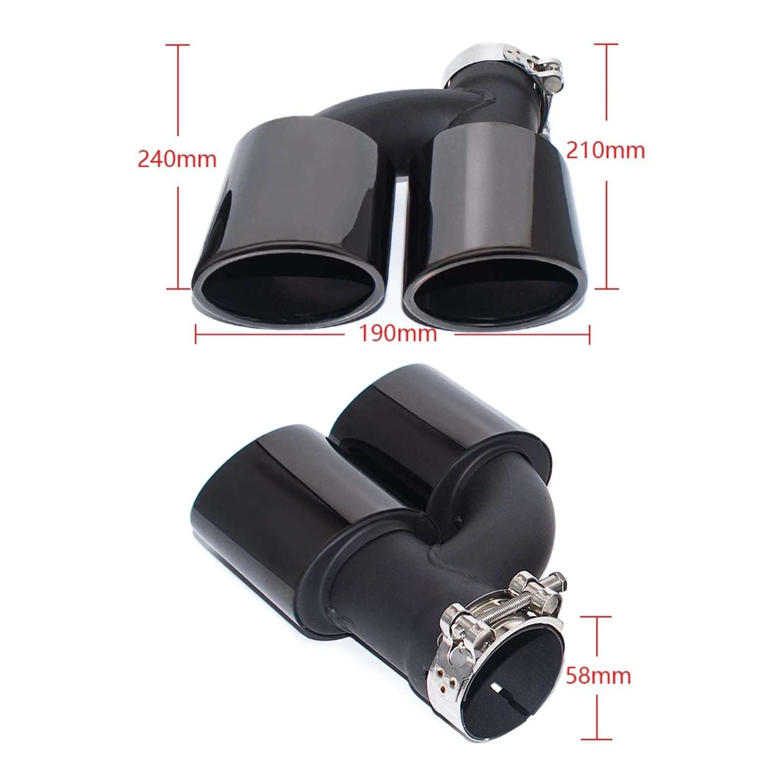 2 sztuk/zestaw 304 tył samochodu podwójna rura wydechowa ze stali nierdzewnej kompatybilny dla Audi A4 A5 A6 A7 do S4 S5 S6 S7 czarna końcówka tłumika 60mm rura wydechowa(Black)
