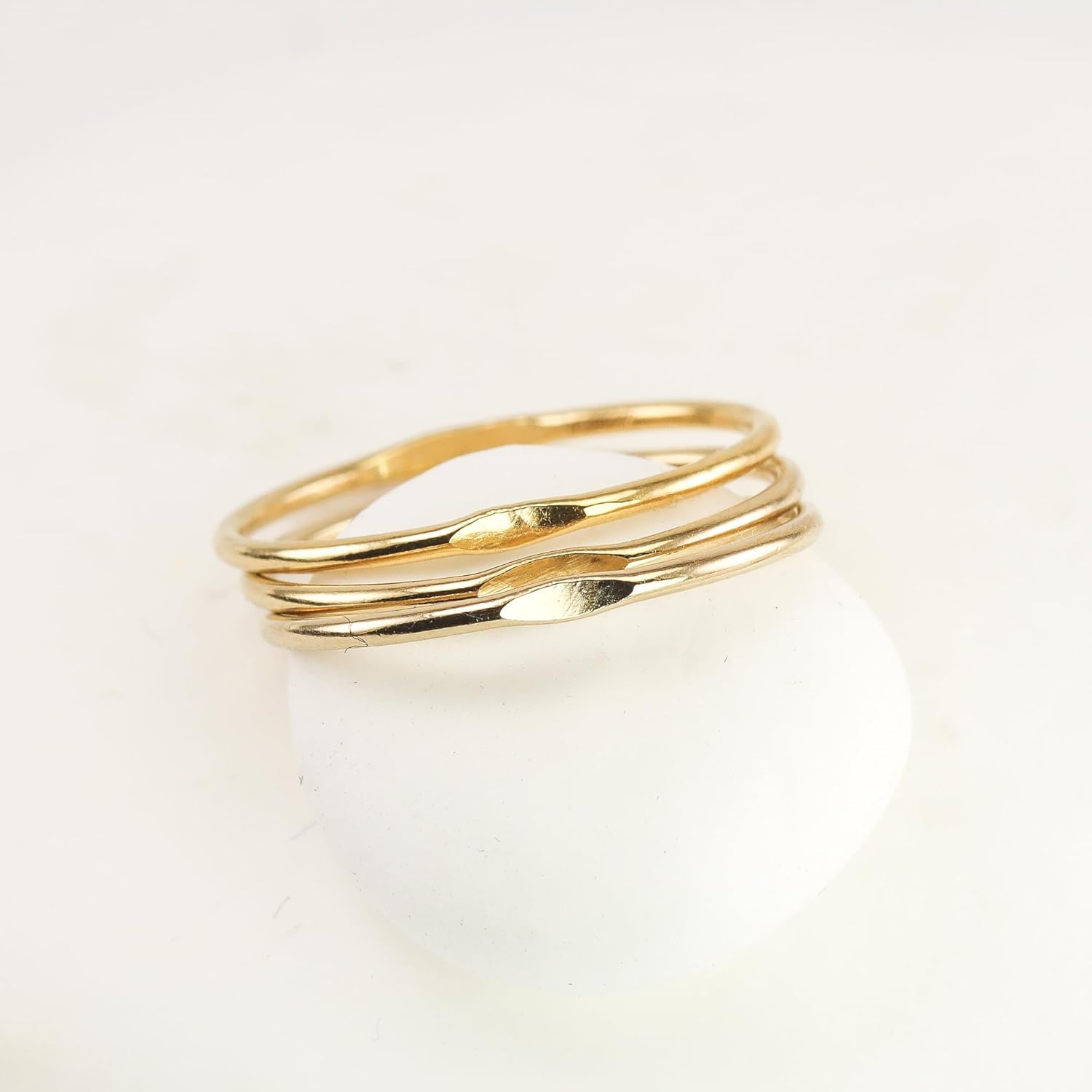 LOTUS STONE JEWELRY Skinny Stacking Rings with Hammered Dimple, Handmade Hammered Stacking Band - Image 9