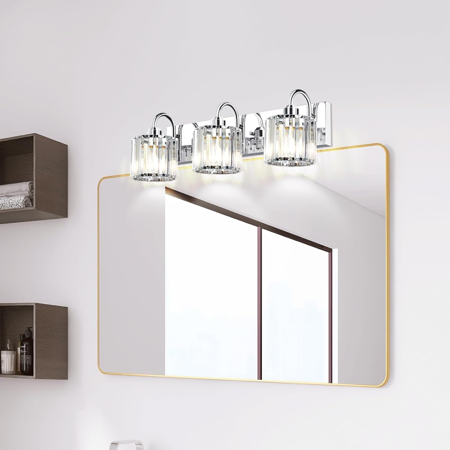 Bathroom Light - 3 Light Vanity Fixture Over Mirror, Chrome Crystal Finish