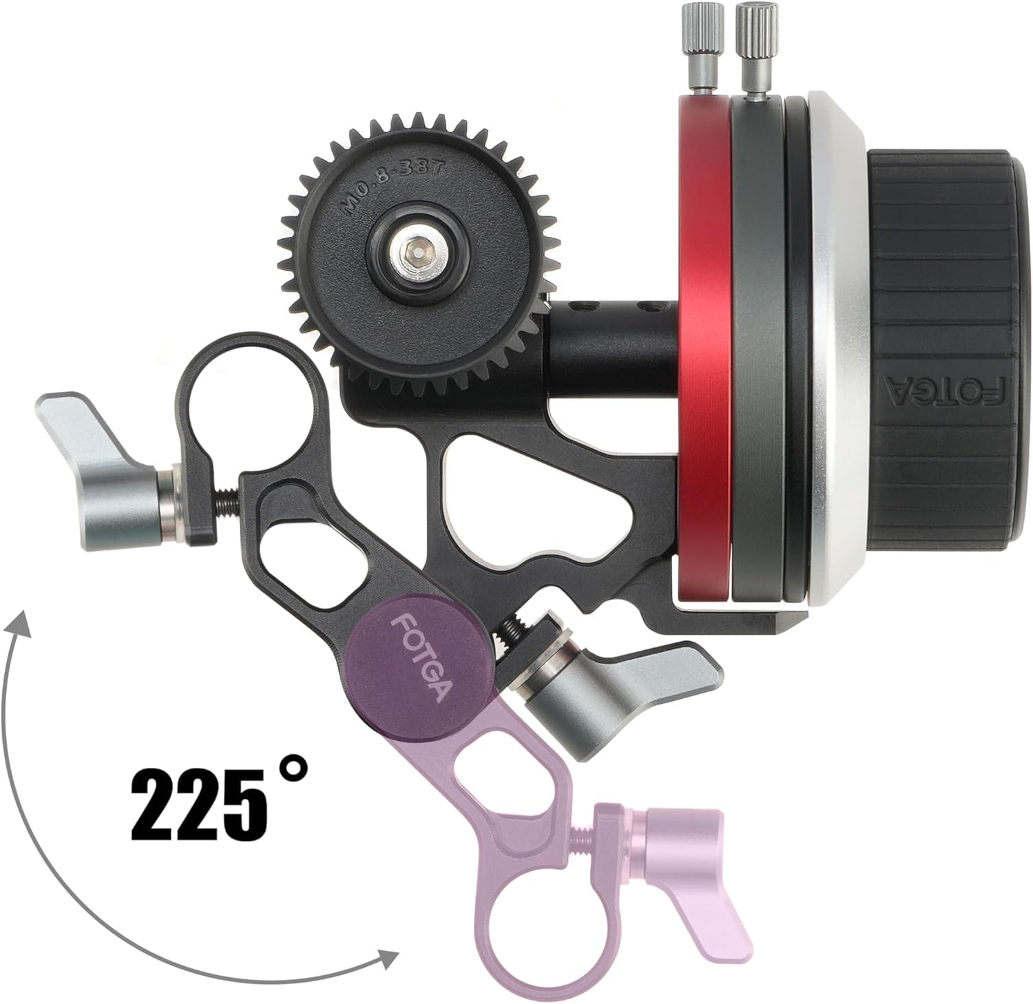 Hersmay Mini Follow Focus en métal avec stops A/B - Levier de mise au point - Compatible avec les rails de 15 mm - Amortissement des rails - Volant antidérapant pour appareil photo reflex numérique