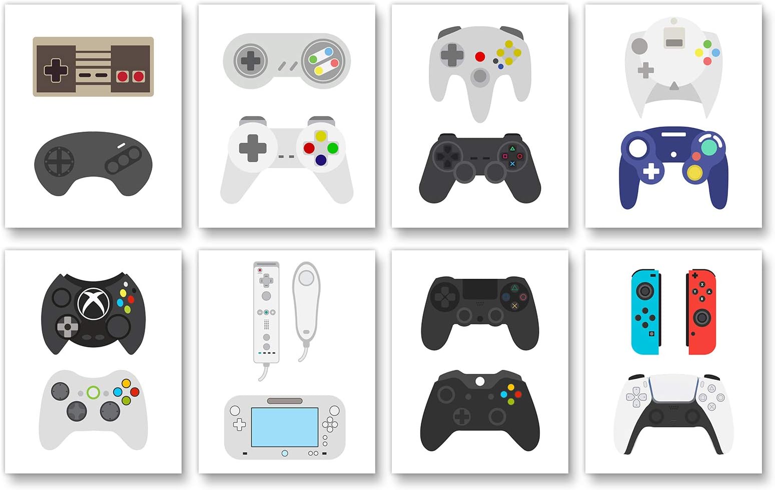 Simimi art Retro Video Game Posters Set of 8 (8”X 10”),Video Gaming Posters for Gamer Room Decor,Game Controller, video game Gift, Video Game Poster, Gamer Decor for Boys Room,No Frames