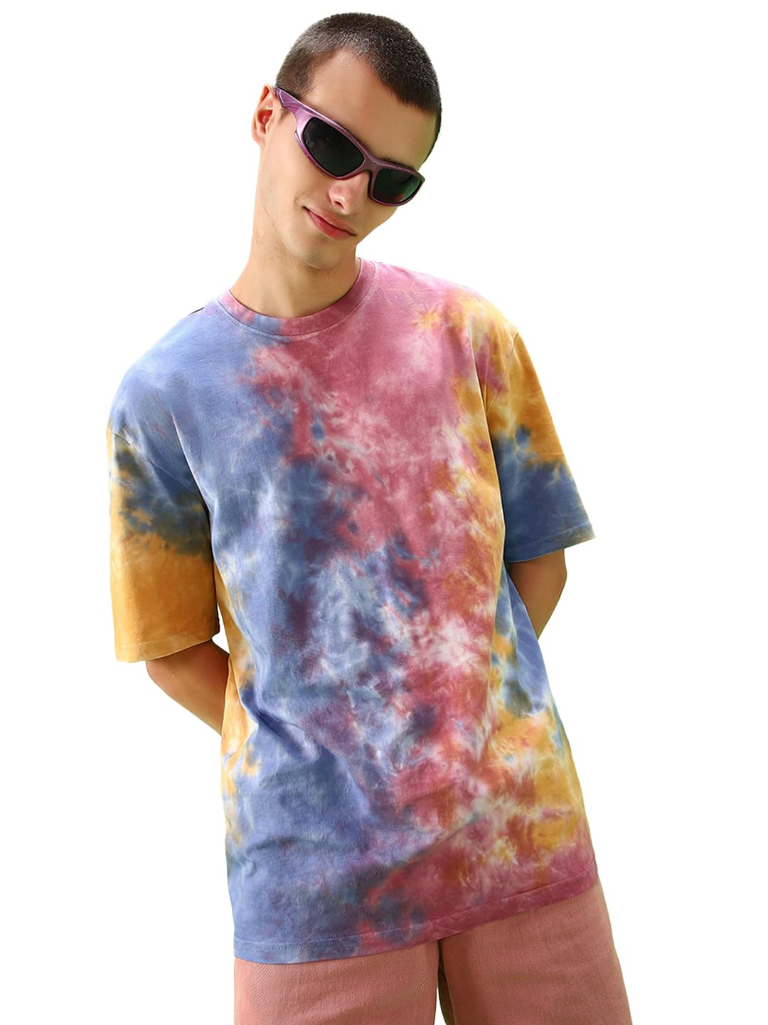bewakoof Men's 100% Cotton Tie & Dye Oversized Fit Half Sleeve Round Neck T-Shirt | Casual Wear | Street Wear | Oversized t Shirt for Men Cotton | Baggy-picture-54