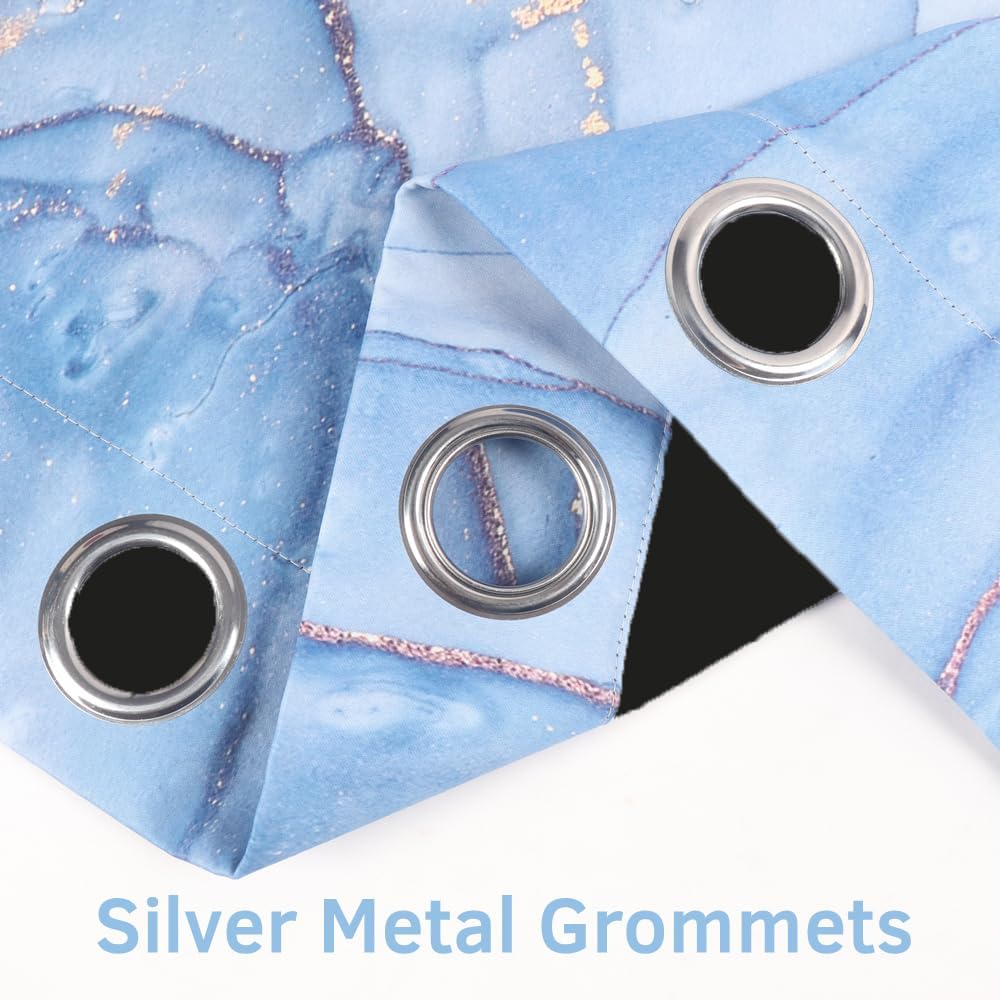 Renaiss Blue Marble Blackout Curtains, Light Blue Liquid Art Thermal Insulated Bedroom Window Curtains, Modern Luxury Marble Texture Window Drapes for Living Room, 42W x 84L 2 Panels Set