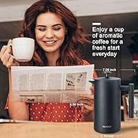 Vista 6 de Secura - Cafetera de prensa francesa de acero inoxidable 304 con 2 filtros adicionales