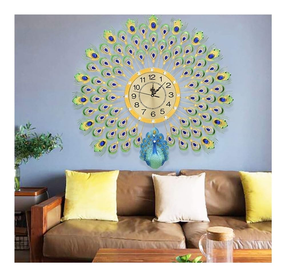 Orologio da parete, 73,7 cm foglia Cristalino El Pavo Real, con numeri arabi decorativi per soggiorno camera da letto