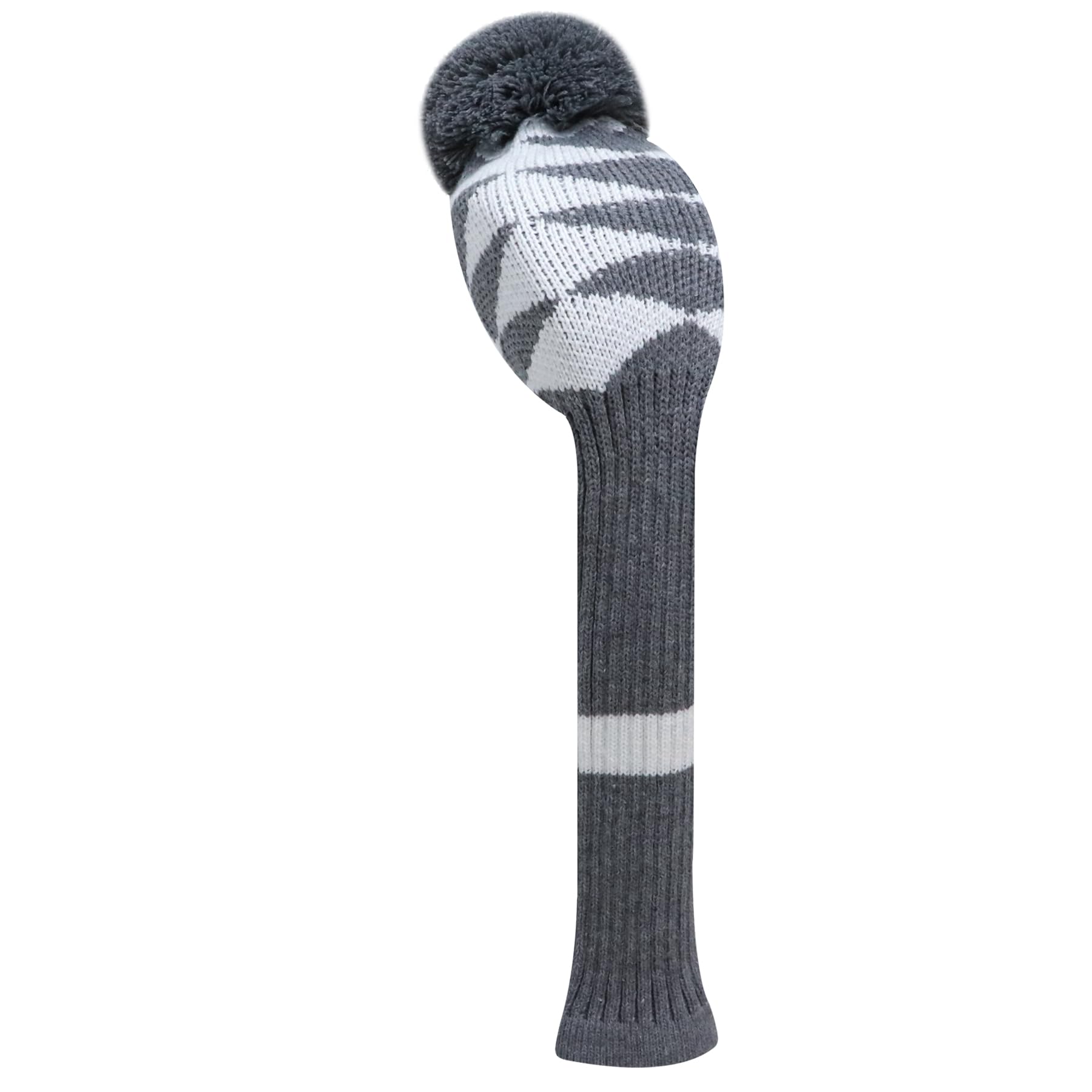 LeFeng 1Pcs Golf Club Cover, Knitted Golf Head Cover for 460cc Driver Fairway Woods and Hybrid with Cute Pom Pom and Number Tag(Gray White Plaid, for Hybrid) â image 1