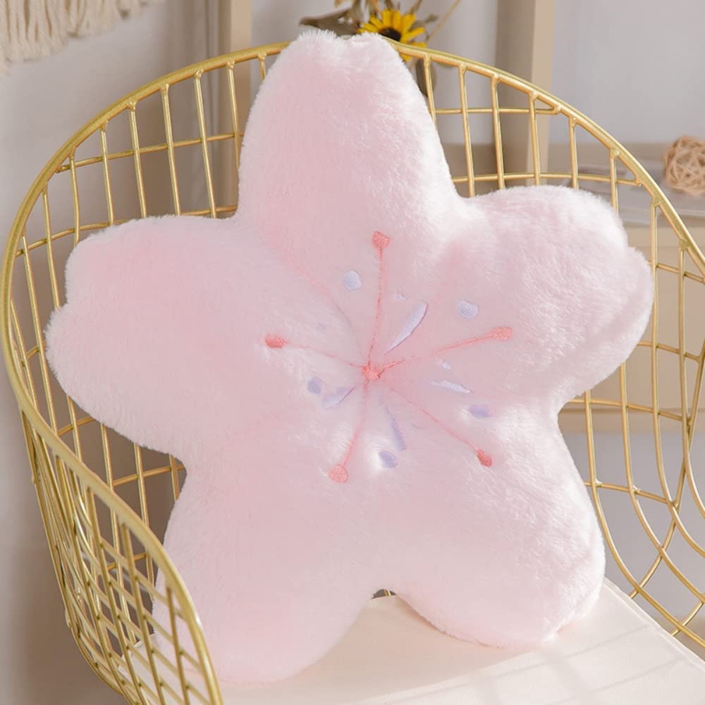 Monivi Sakura Pillow 45x45cm Kawaii Faux Fur Pillow Pink Flower Cushion Headrest for Sofa Bed Office Chair Car Seat