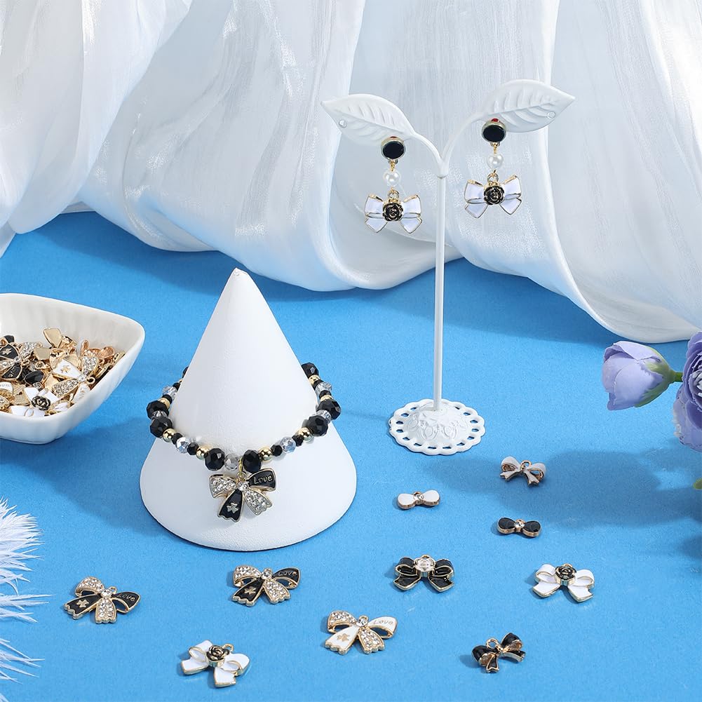 SUNNYCLUE 1 Box 48Pcs 8 Styles Enamel Bow Charm Bowknot Charm Black Alloy Rhinestone Small Bows Charms for Jewellery Making Charms Bracelet Necklace Accessories DIY Crafting Supplies Christmas Women - Image 4
