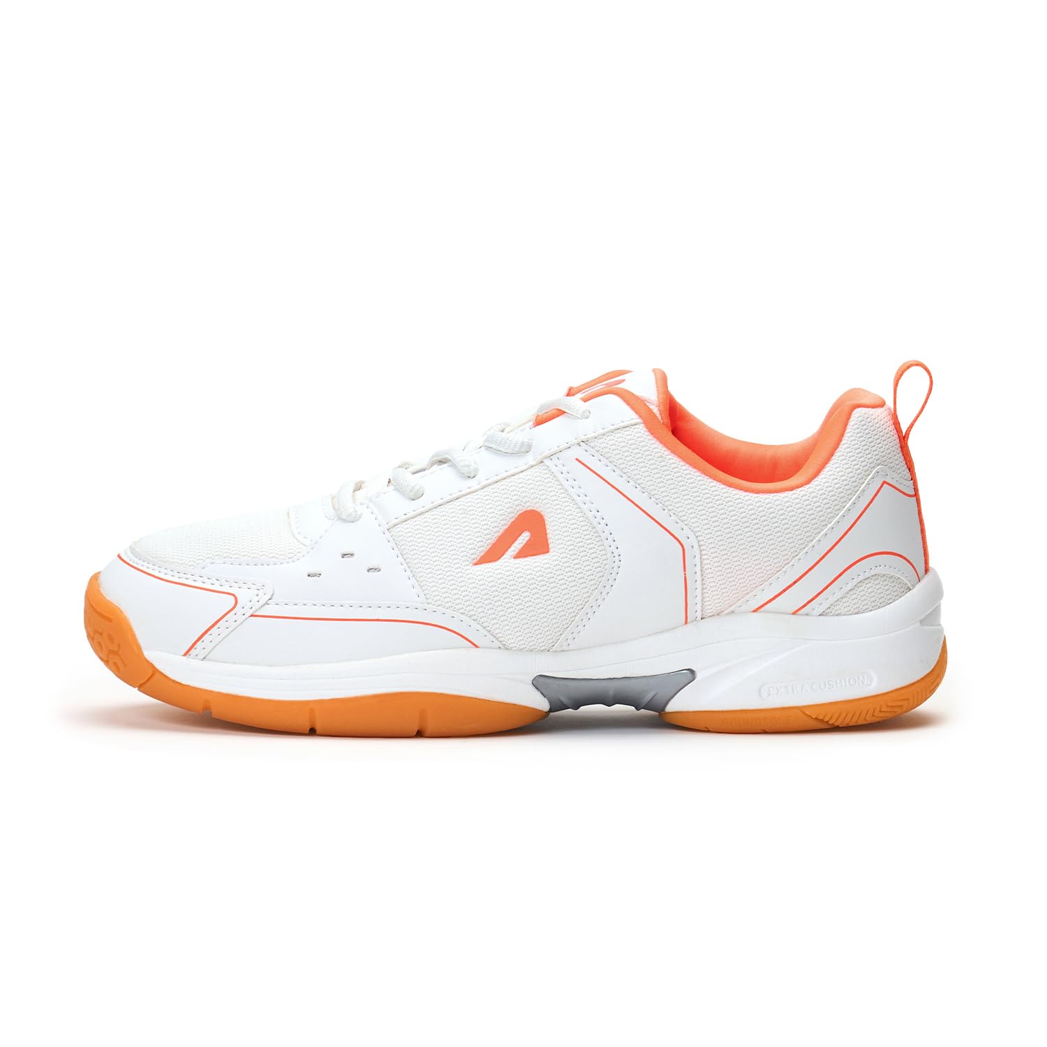 Boldfit Badminton Shoes for Man Lightweight Non Marking Shoes for Badminton Breathable Anti Skid Shoe for Man Shuttle Non Marking Indoor Shoe for Pickleball, Tennis, Padel, White Orange - 09