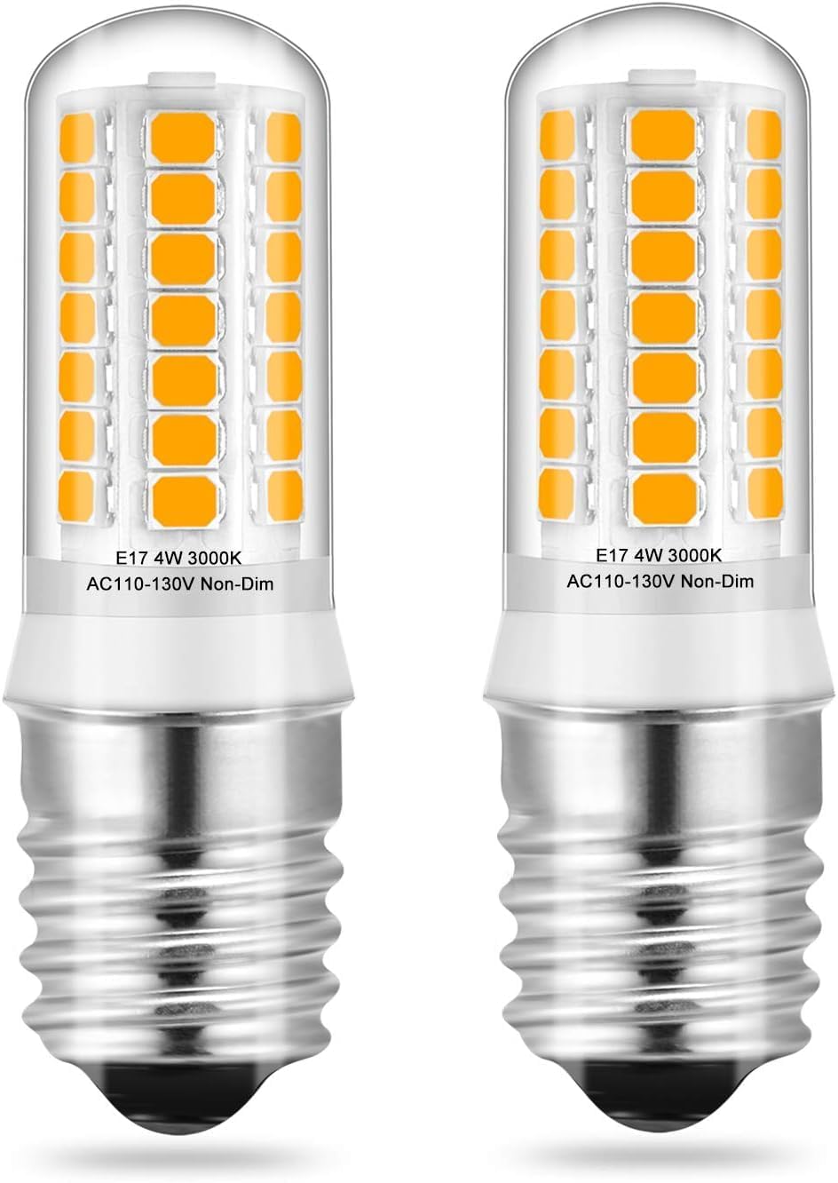 KLG E17 LED Light Bulb 4W 3000K Warm White, Non-Dimmable, 40W Halogen Equivalent, E17 Intermediate Base for Microwave, Range Hood, Refrigerator, Appliance Lighting, 2 Pack