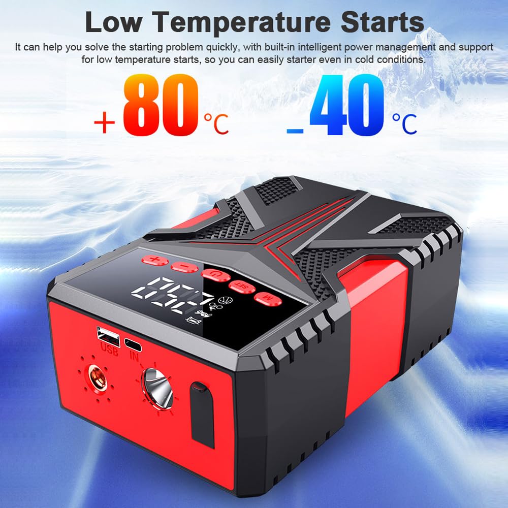 Booster de batería multifunción con compresor de aire, batería de pico de 2000 A (hasta 6,5 l motores de gasolina o diesel de 4,0 l) con función de inflador de neumáticos digital LED 150 PSI