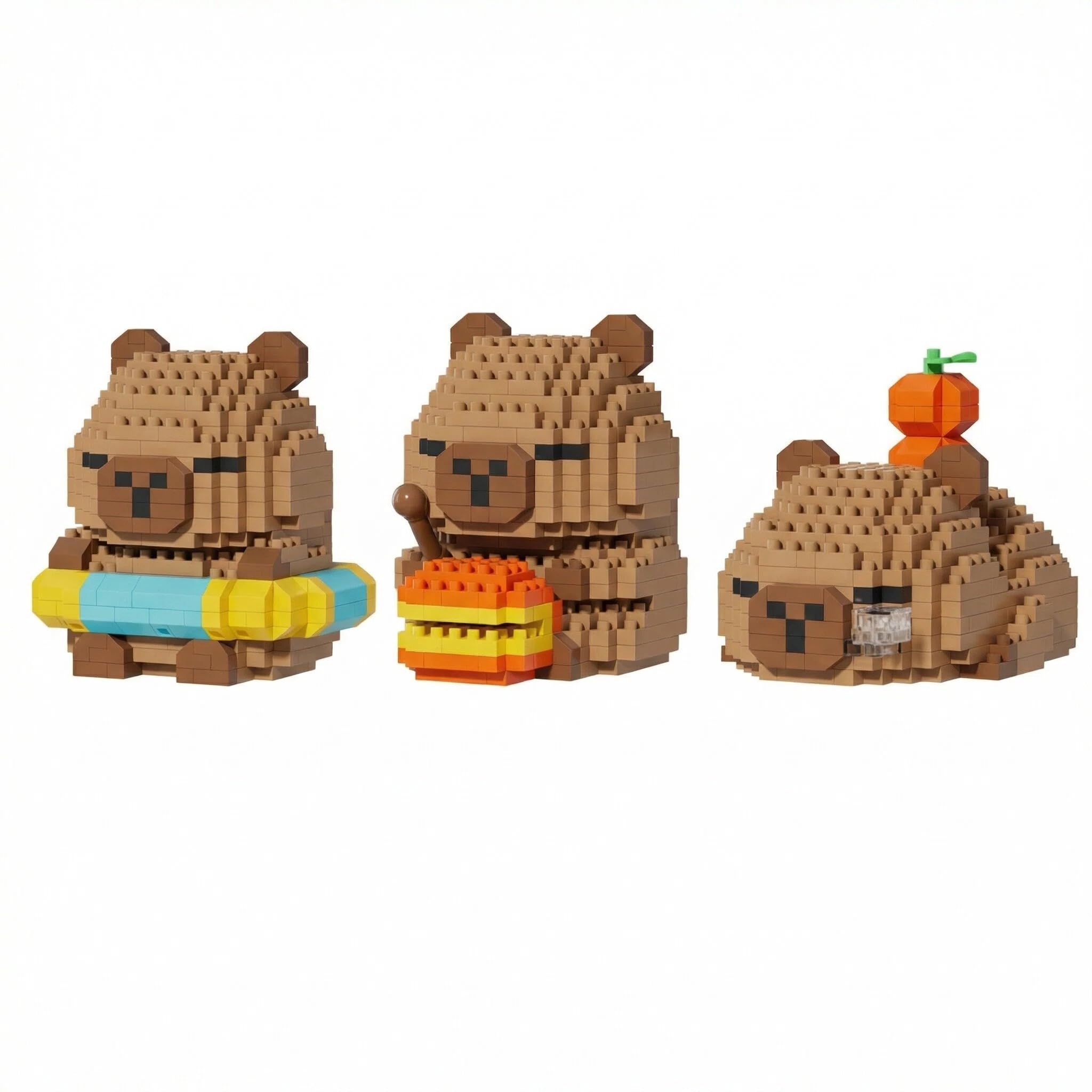 LEBKFT Capybara Building Blocks, 3PCS Cute Capybara DIY Mini Building Blocks Set Micro Bricks 3D Puzzle Bricks Animal Figures Micro Construction Gift for Teens Party Favors Birthday Daily Use (A)