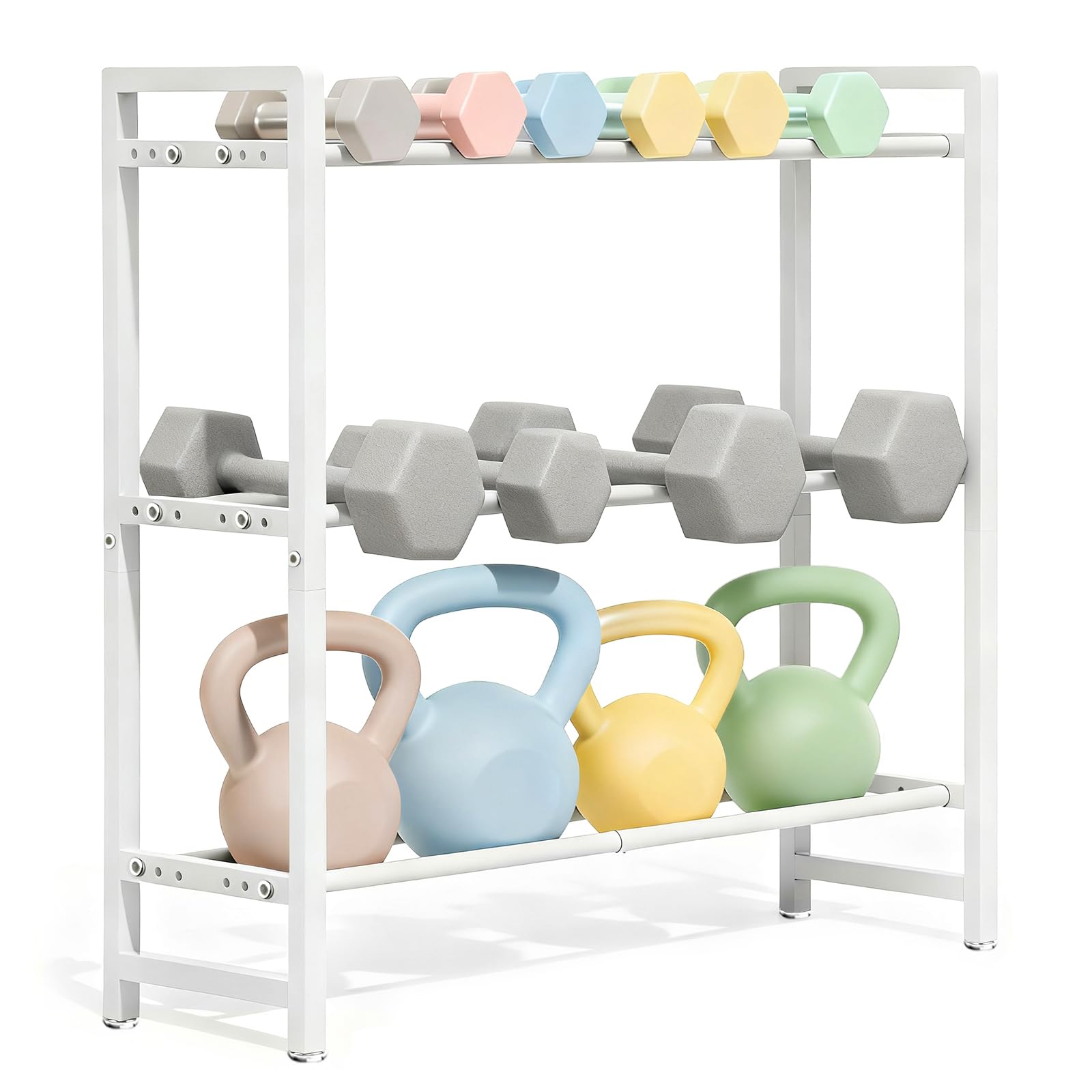Aduanbang 3-Tier Adjustable Dumbbell Rack, Heavy-Duty Weight Storage Stand, 450 LB Capacity, Space-Saving Home Gym Organizer (White)