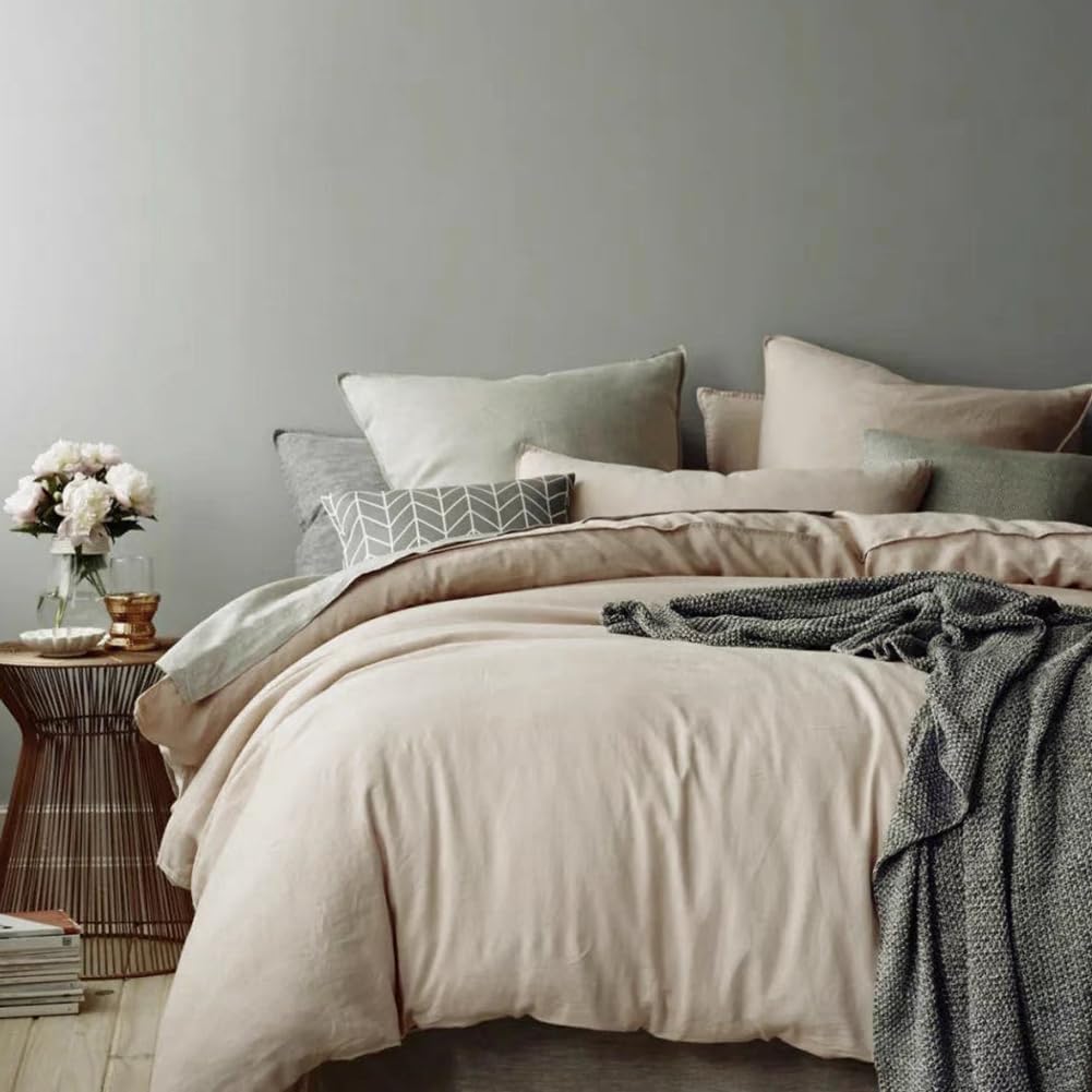 AShanlan Bettwäsche 140x200 2teilig Beige 1 Bettbezug 140 x 200 cm + 1 Kissenbezug 70x90 cm ÖKO-TEX Bettwäsche-Sets Mikrofaser Duvet Cover mit Reißverschluss