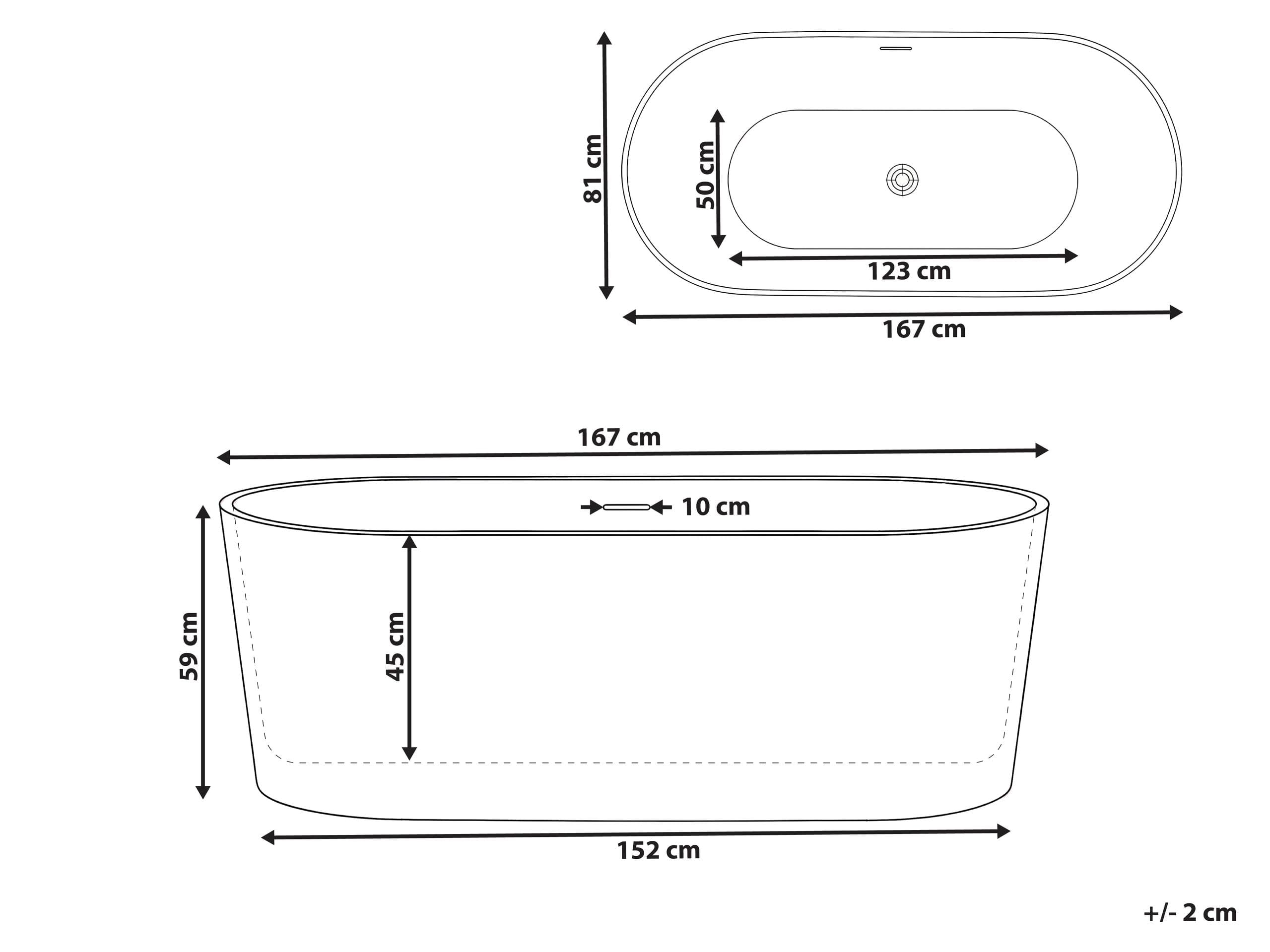 Bañera independiente moderna de acrílico forma ovalada con sistema de rebosadero 167 cm blanco Restinga