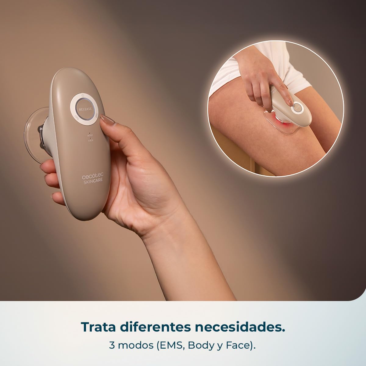 Cecotec Masajeador Corporal Anticelulítico SkinCare Push Up Suction EMS, Luz Roja, 2 Cabezales, 3 Intensidades, 60 min Autonomía