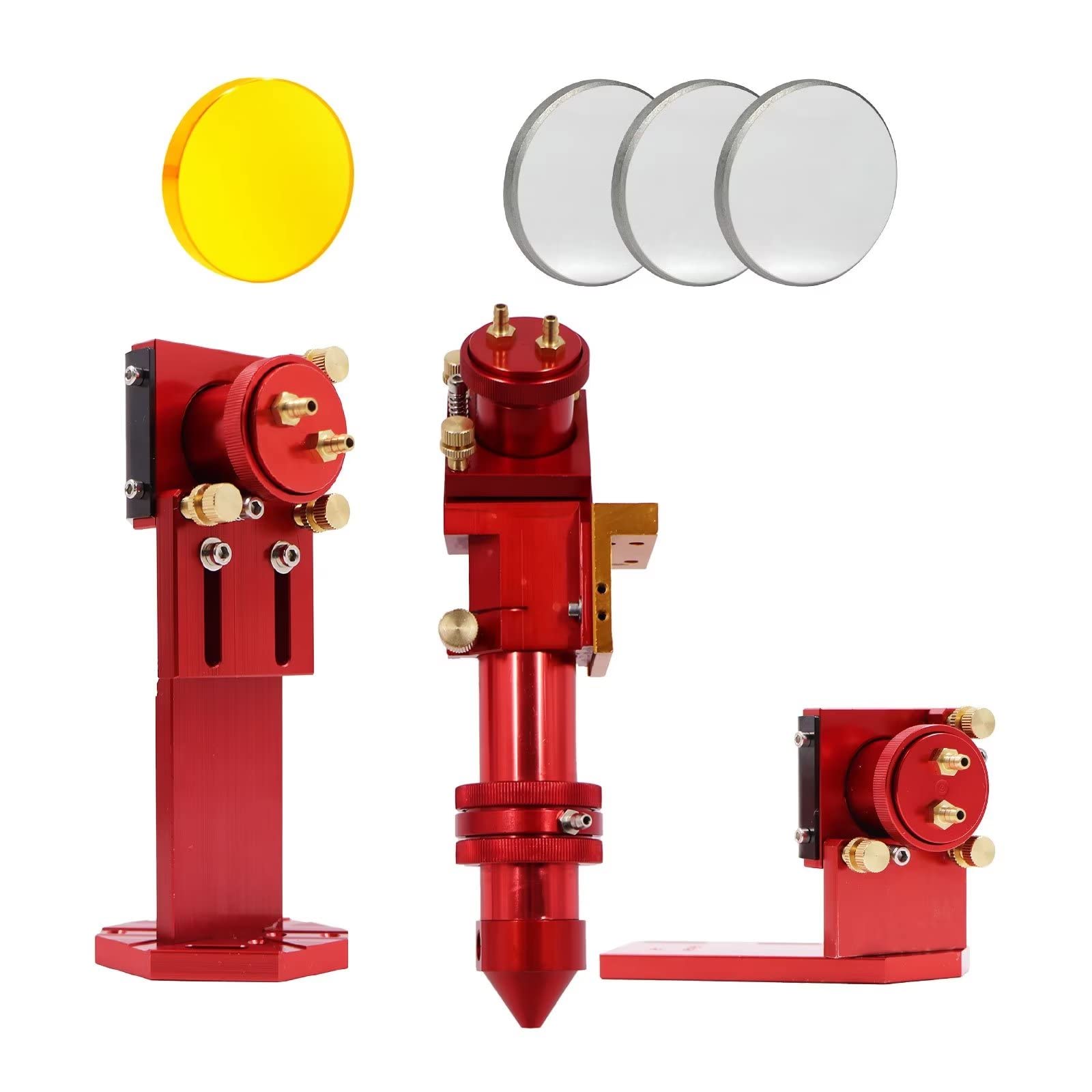 Rosso Set di Testine Laser CO2 Raffreddate ad Acqua Con 1 PZ Lente di Messa A Fuoco Dia.25mm FL50.8mm e 3 PZ Cu/Specchio di Rame Dia.30mm per Laser Engraver Cutter Macchina