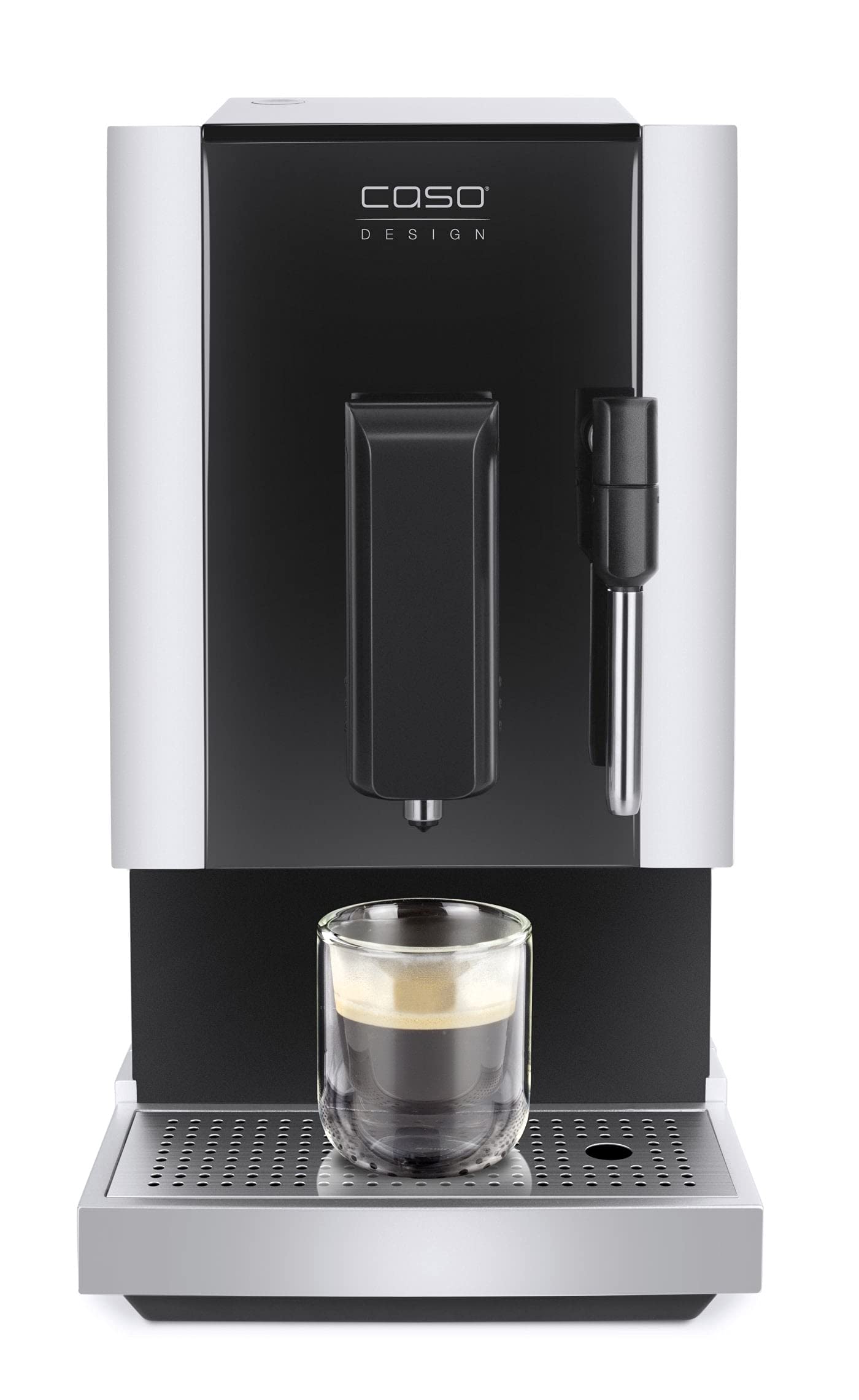 CASO Café Crema One - Macchina da caffè automatica, vincitore del test ETM, ugello per schiumalatte, macinino conico in acciaio inox extra silenzioso, grande contenitore per caffè espresso, cappuccino