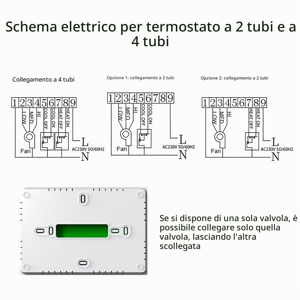 Termostato Fancoil wifi Tuya Termostato Intelligente per Condizionatore Centrale, Programmabile per Ventilconvettore Raffreddamento Riscaldamento, Compatibile con Alexa