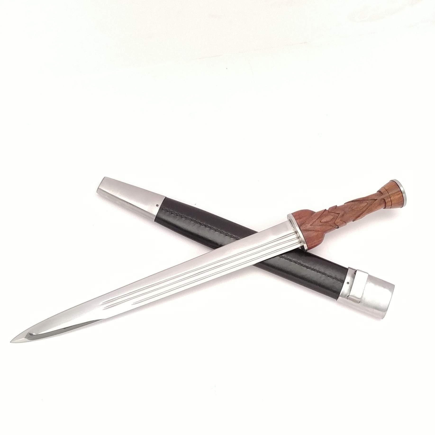 Hand Forged Steel Early Scottish Dirk with Triple Fuller and Carved Wood Handle