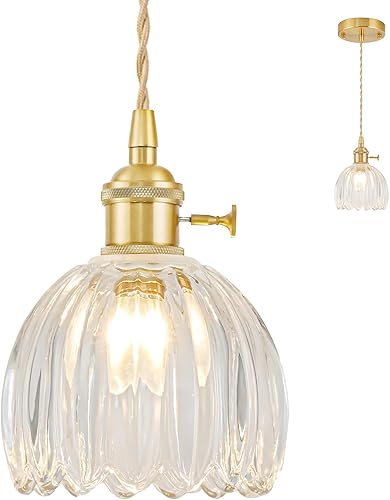 Miniatura 14 de Lámparas colgantes enchufables, lámpara colgante de cristal vintage, mini lámpara colgante de tulipán blanco leche, iluminación colgante para isla