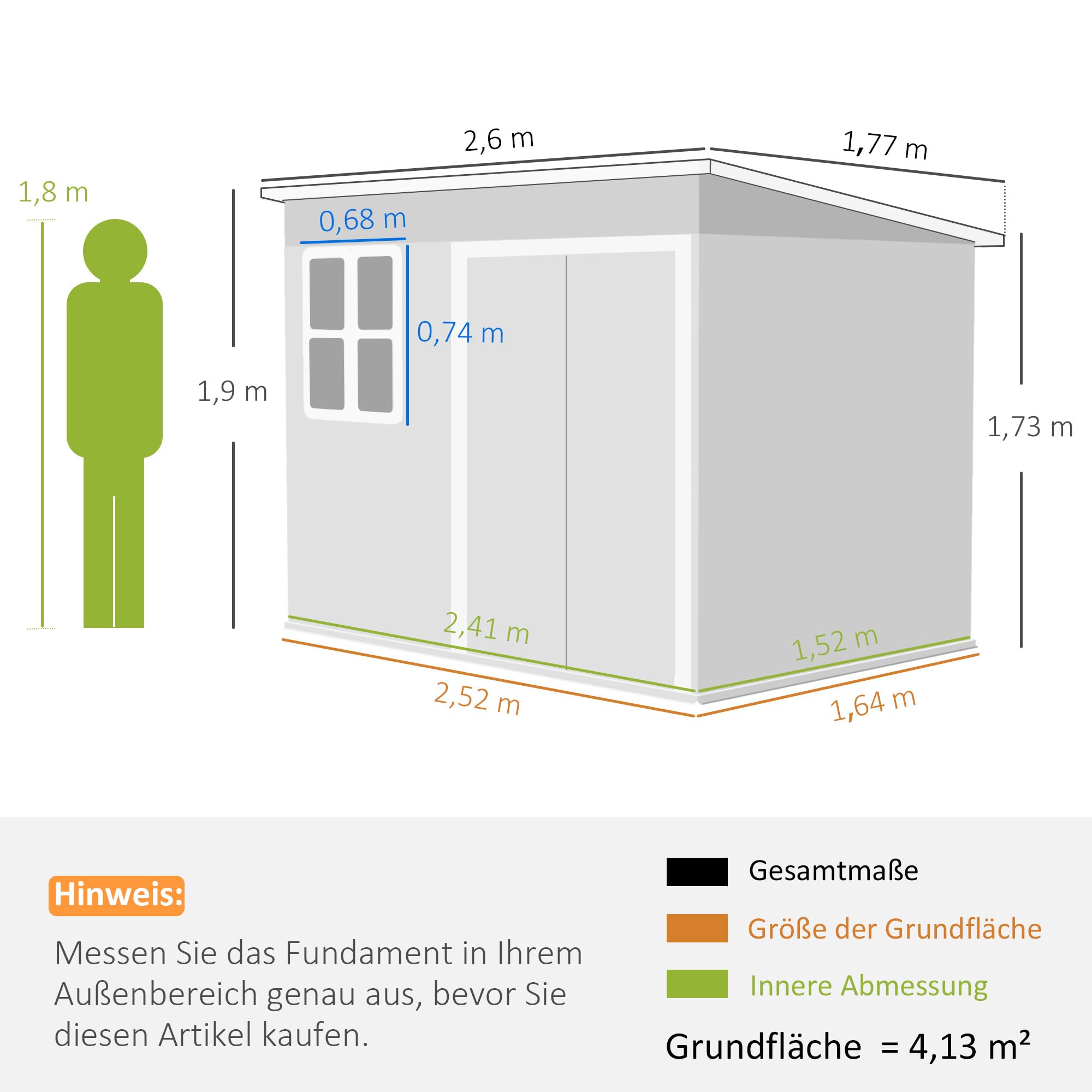 Casetta per attrezzi Outsunny 4,13 m³, casetta da giardino, 260 x 177 x 190 cm, casetta per attrezzi con finestra, porta con serratura, garage per biciclette, mobile da giardino in acciaio, per