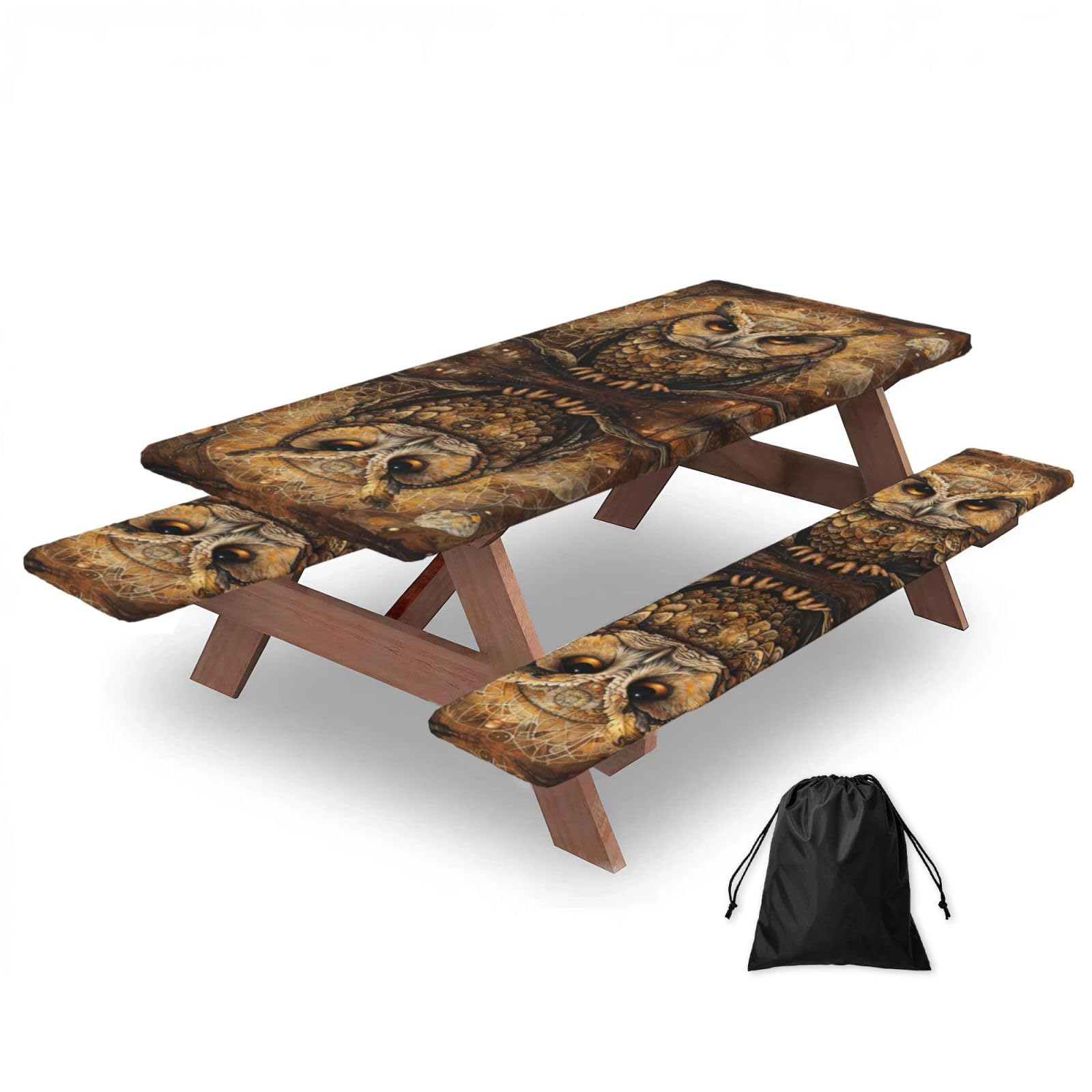 Zyjhyy Black Owl Beliefs Print 3 Pack Wipeable Picnic Bench Cover And Table Cover Lightweight Table Cloth For Camping Outdoor