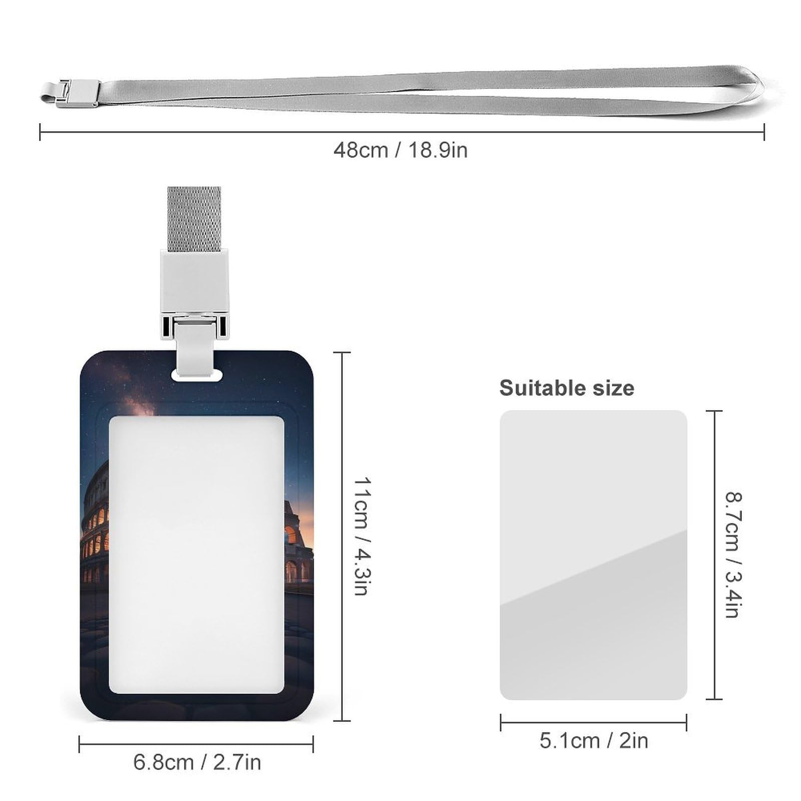Roman COLOSSEUMES Prints ID Badge Holder with Lanyard Vertical ID Card Holder for Travel Office Work