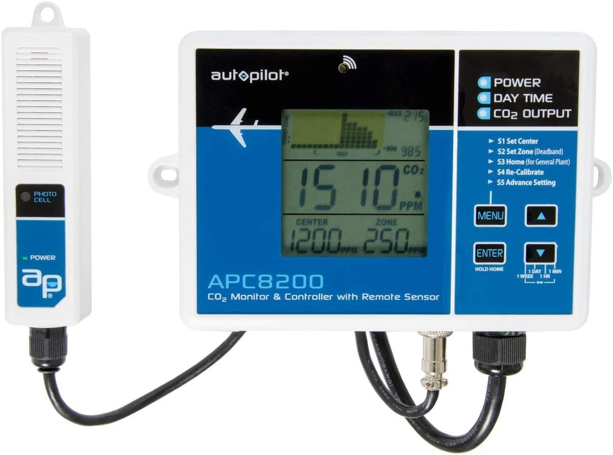 Autopilot APC8200 Hydroponics CO2 Monitor and Controller with 15-Inch Remote Sensor for Grow Rooms and Tents with Memory Tracker, Blue