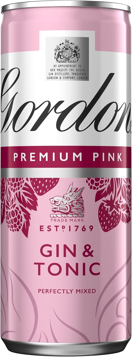 Gordon's Premium Pink Gin & Tonic | 5% vol | 250ml | Flavours of Raspberry | Strawberry & Redcurrant | Ready to Drink | Enjoy Chilled