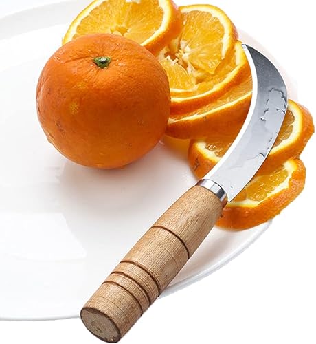 Miniatura 8 de Abaodam Cortador de césped hoz cuchillo japonés sierra de hierba poda - Mango de madera multifuncional de acero inoxidable, mango de madera, fruta,