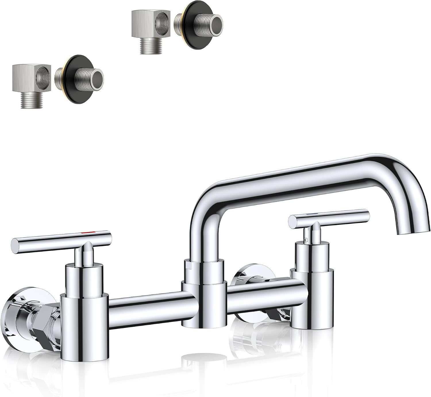 FORIOUS Wall Mount Kitchen Faucet, Adjustable 8" Center Commercial Chrome | No-Lead Stainless Steel Kitchen Sink Faucet, 8 Inch 360° Swivel Spout, 2 Handle for Utility Laundry Room Restaurant Outdoor