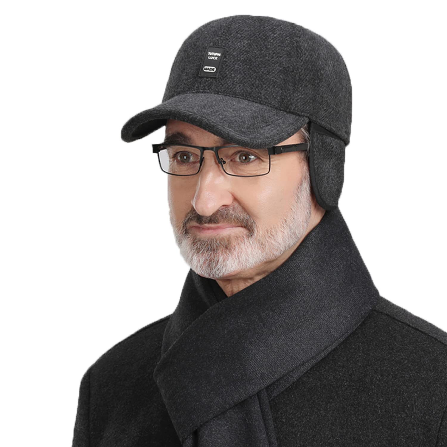 Cappello Invernale, Berretto da Baseball con paraorecchie in Tweed, Berretto Invernale Uomo, Cappello di Lana, Termico, Spesso e Caldo(GSDT5Black)