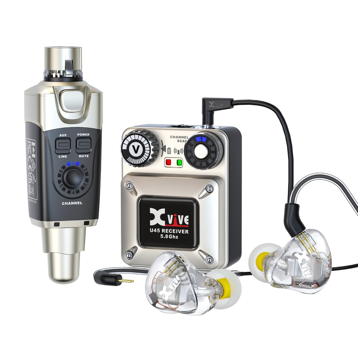 Xvive U45T9 In-Ear Monitor Wireless System 5.8 GHz bundle wireless system and T9 earphones