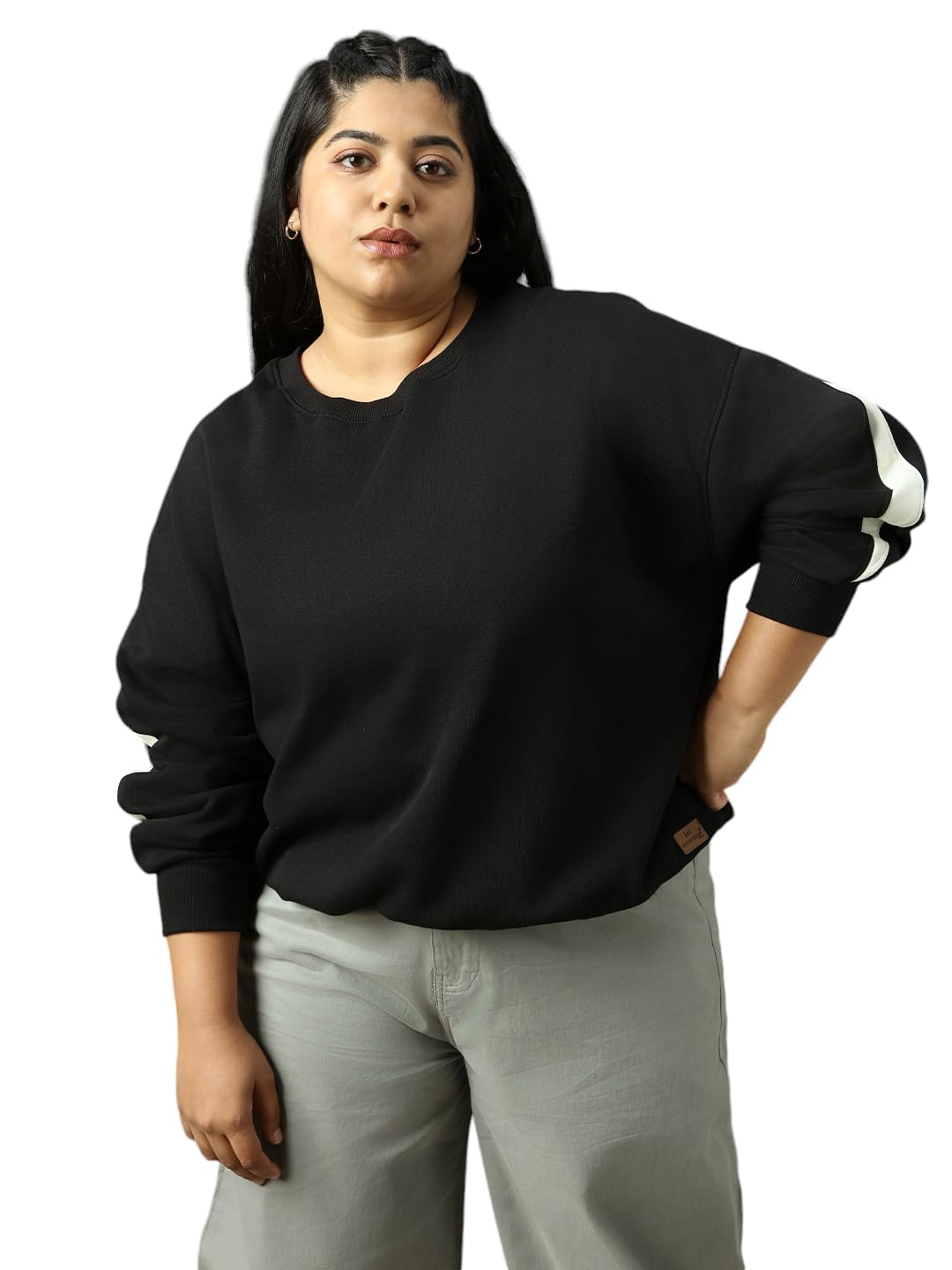 high star clothing High Star Women Solid Acrylic Oversized Fit Round Neck Long Sleeve Sweatshirts-picture-31