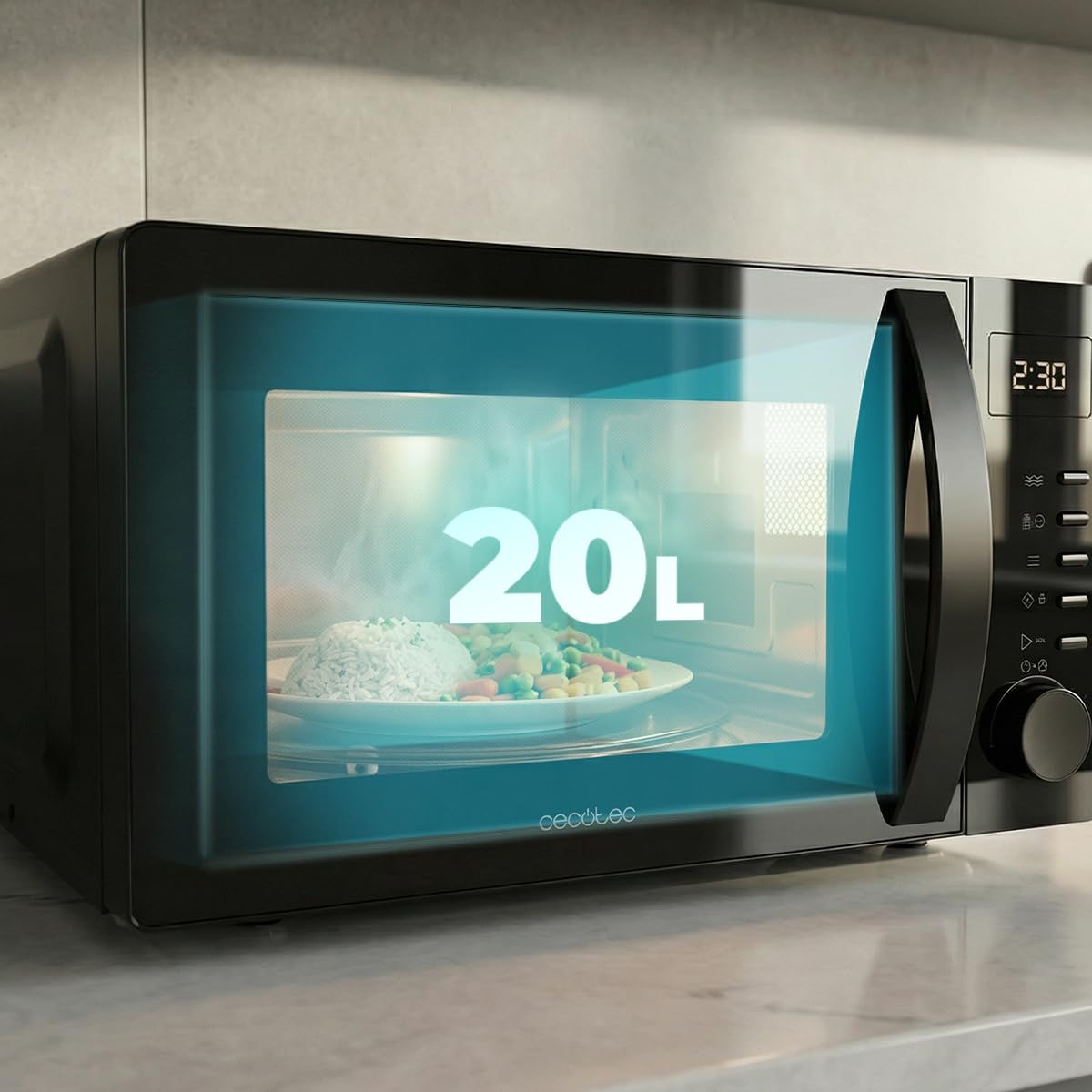 Cecotec Microonde Digitale ProClean 5005 Black. 700 W, 20 L, Tecnologia 3DWave, 5 Livelli Potenza, Timer 30 min, Scongelamento, Display con Orologio, Riscaldamento Rapido