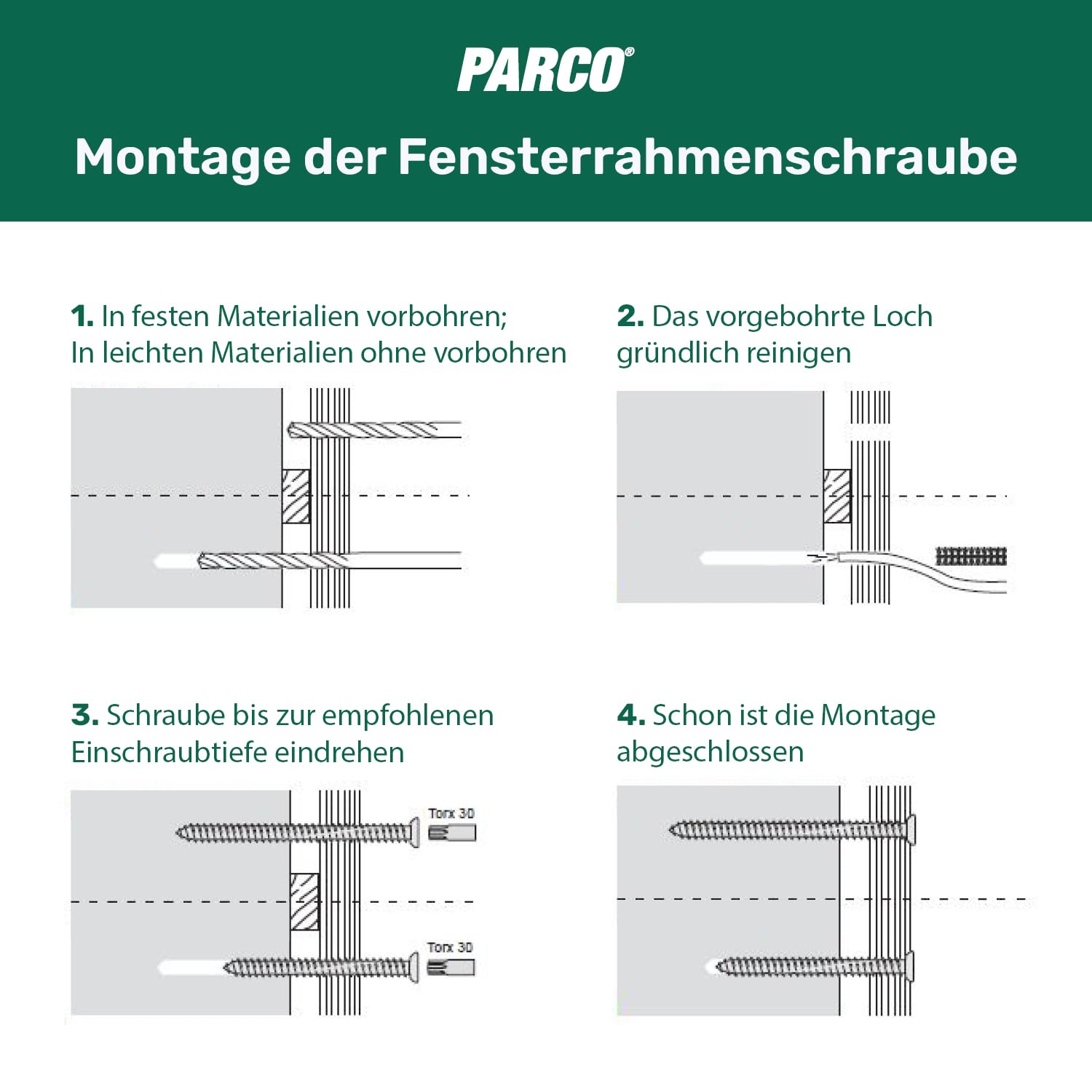 PARCO Vis pour cadre de fenêtre mm - Couleur - Vis de fenêtre galvanisée pour bois, plastique et aluminium - Pour montage sur fenêtre sans chevilles - Pour montage à distance (RAL 9016, 7,5 x 132 mm)