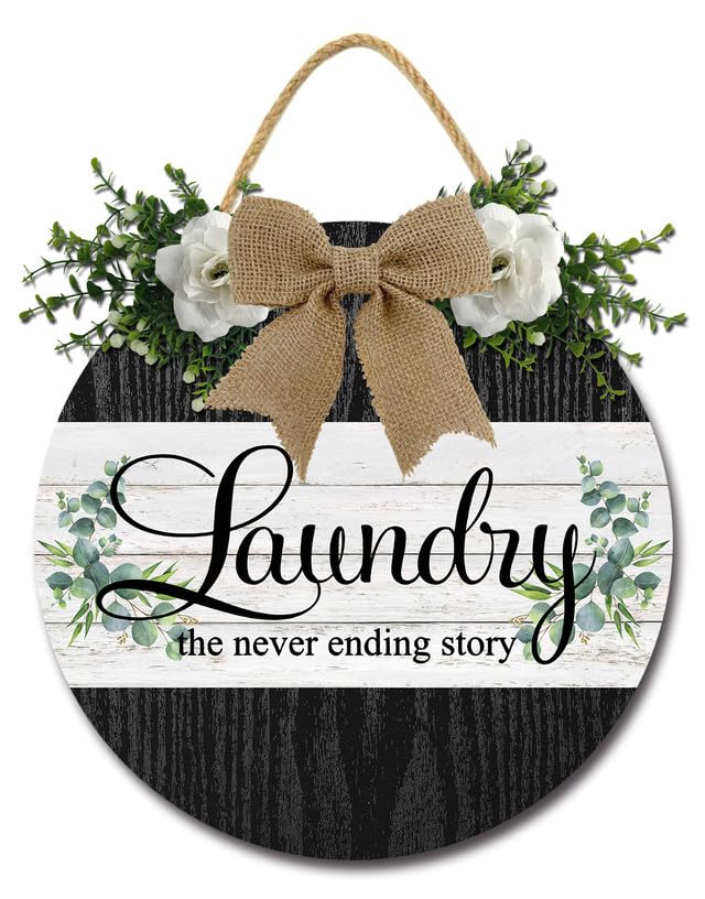 Geroclonup Rustic Hanging Sign - Wooden Laundry Plaque - Vintage Farmhouse Wall Decor - 28cm